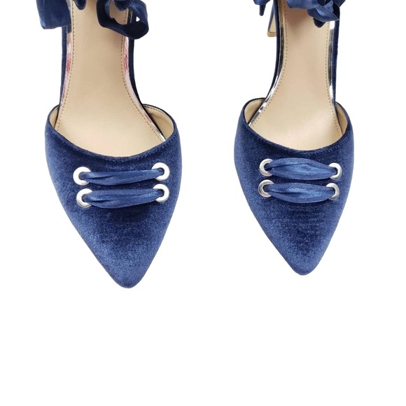 Badgley Mischka Sapphire Blue Velvet Lace Up Stilettos. 
Size 10. 
Pristine. - Picture 5 of 10